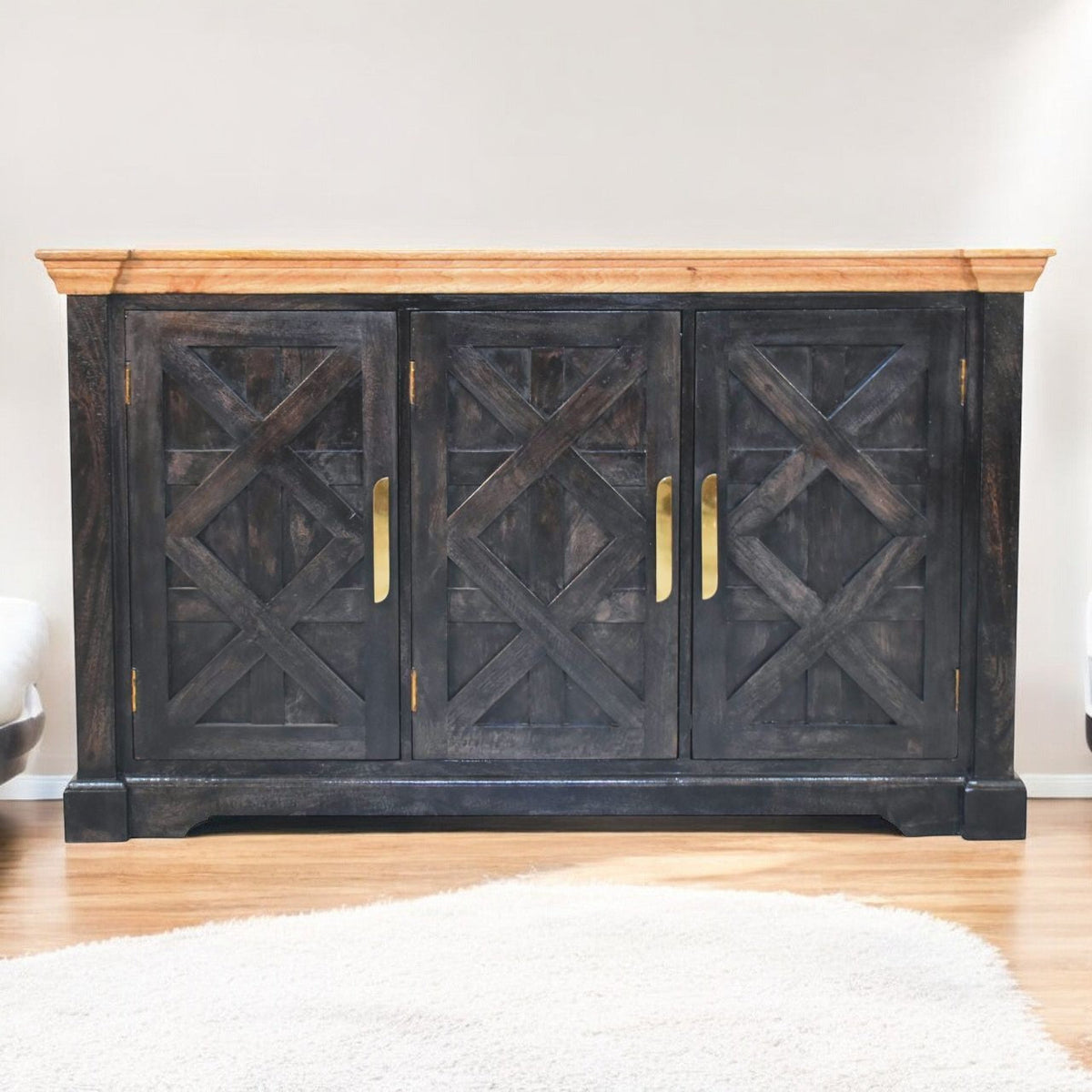Solid Wood Regal Rustic Sideboard, 6 Compartments