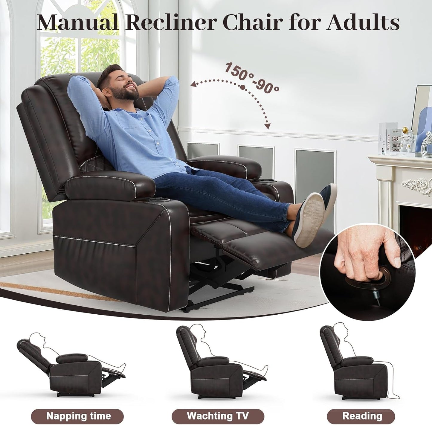 Brown Leather Reclining Loveseat Set With Console And Chairs