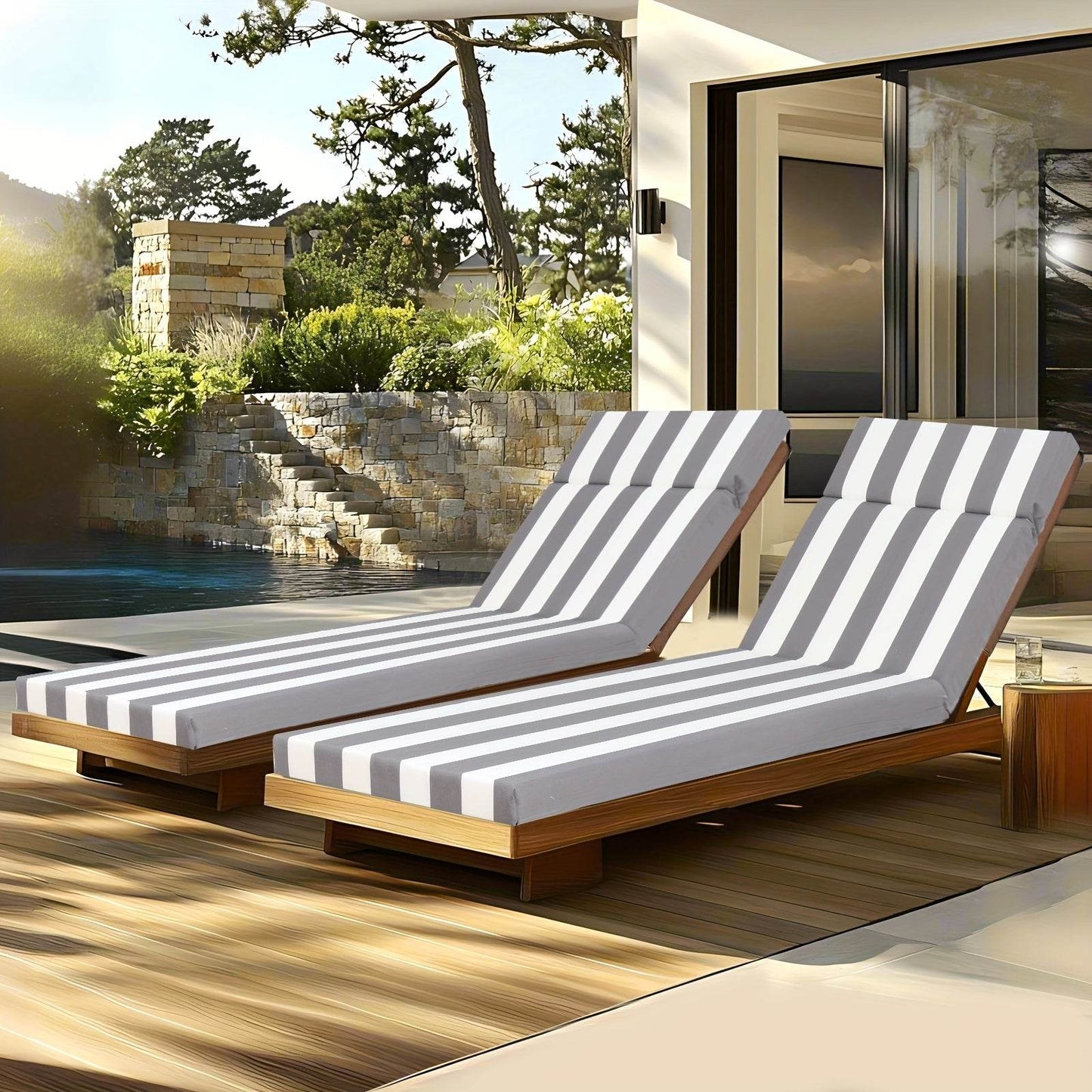 2PCS Patio Lounge Chair Cushions w/ Ties for Outdoor Comfort