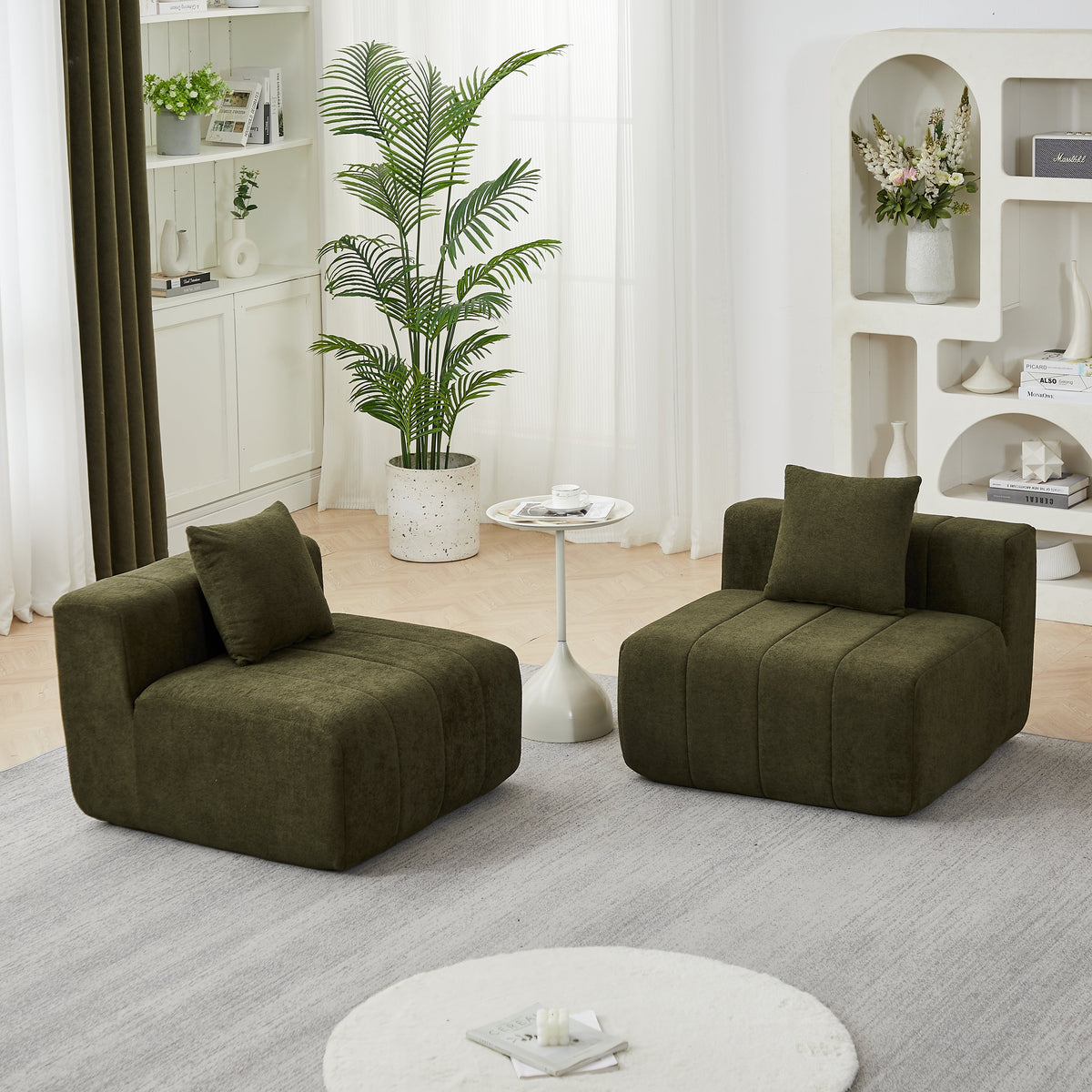 Chenille Sectional Sofa With 2 Pillows