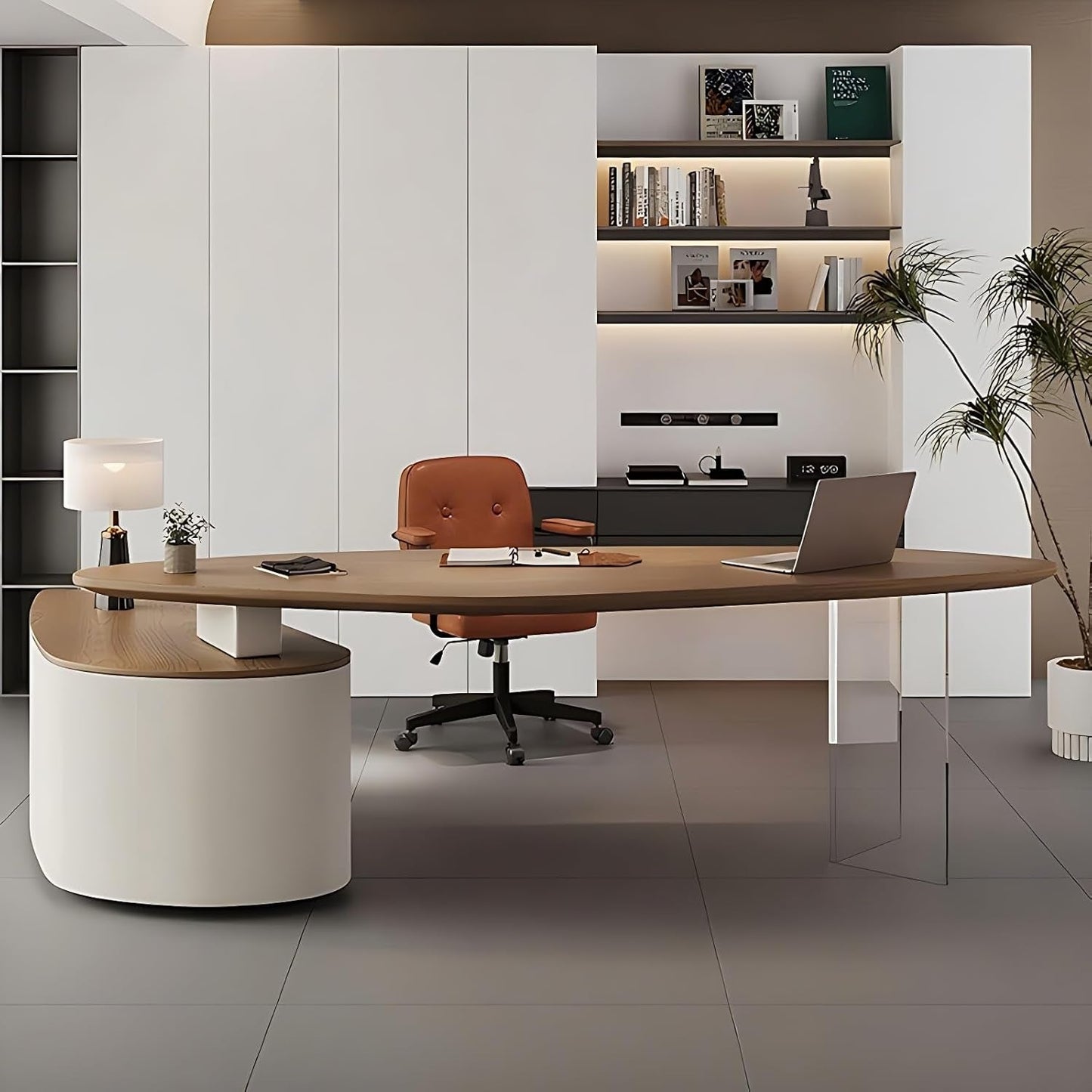 Solid Wood L Shape Desk With Integrated Side Cabinet 56 In