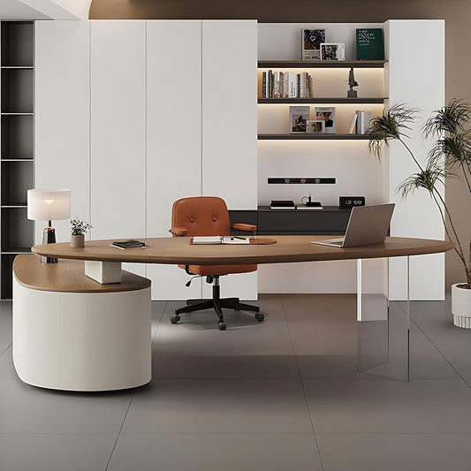 Solid Wood L Shape Desk With Integrated Side Cabinet 56 In