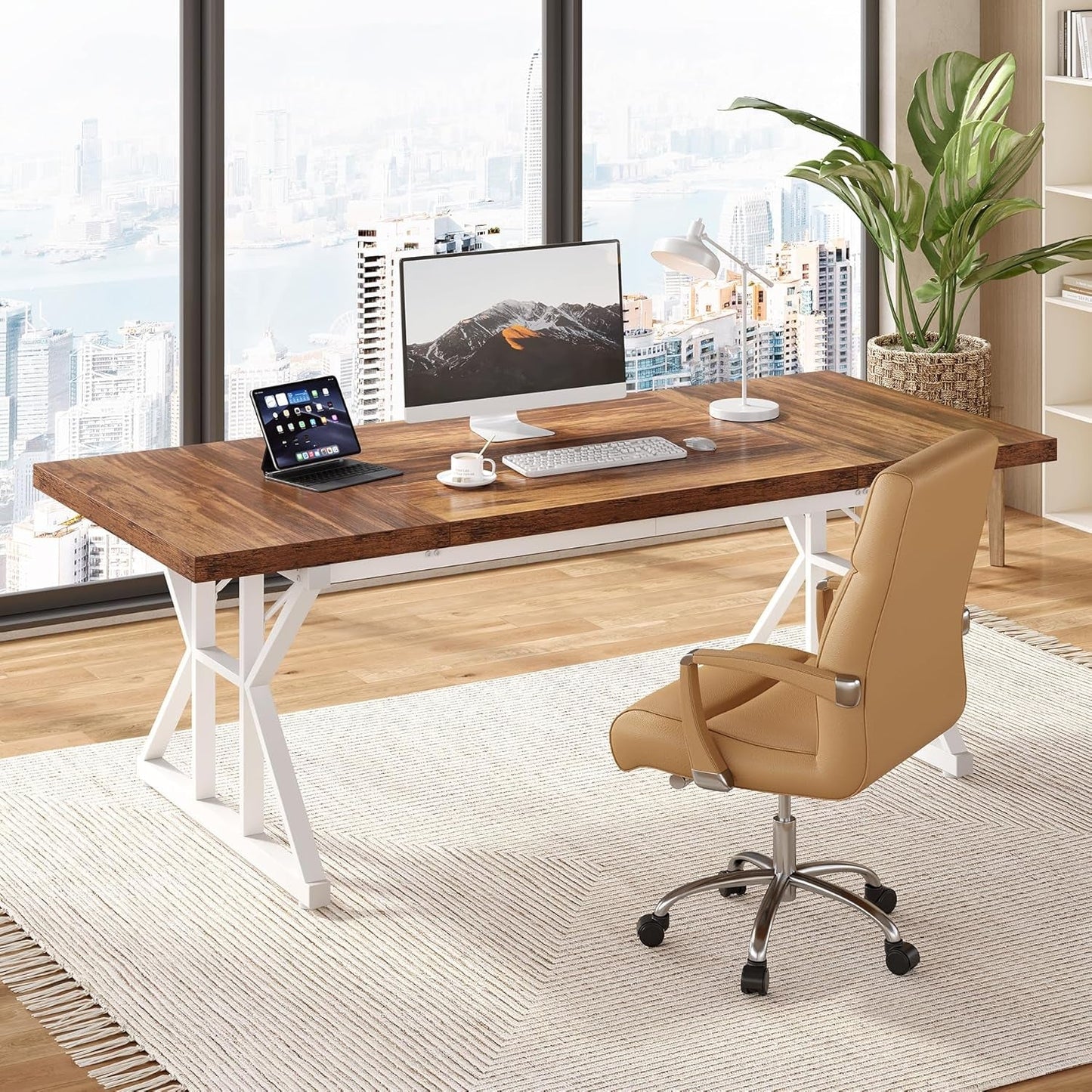 Spacious 70.8 Inch Wooden Executive Desk For Home Office