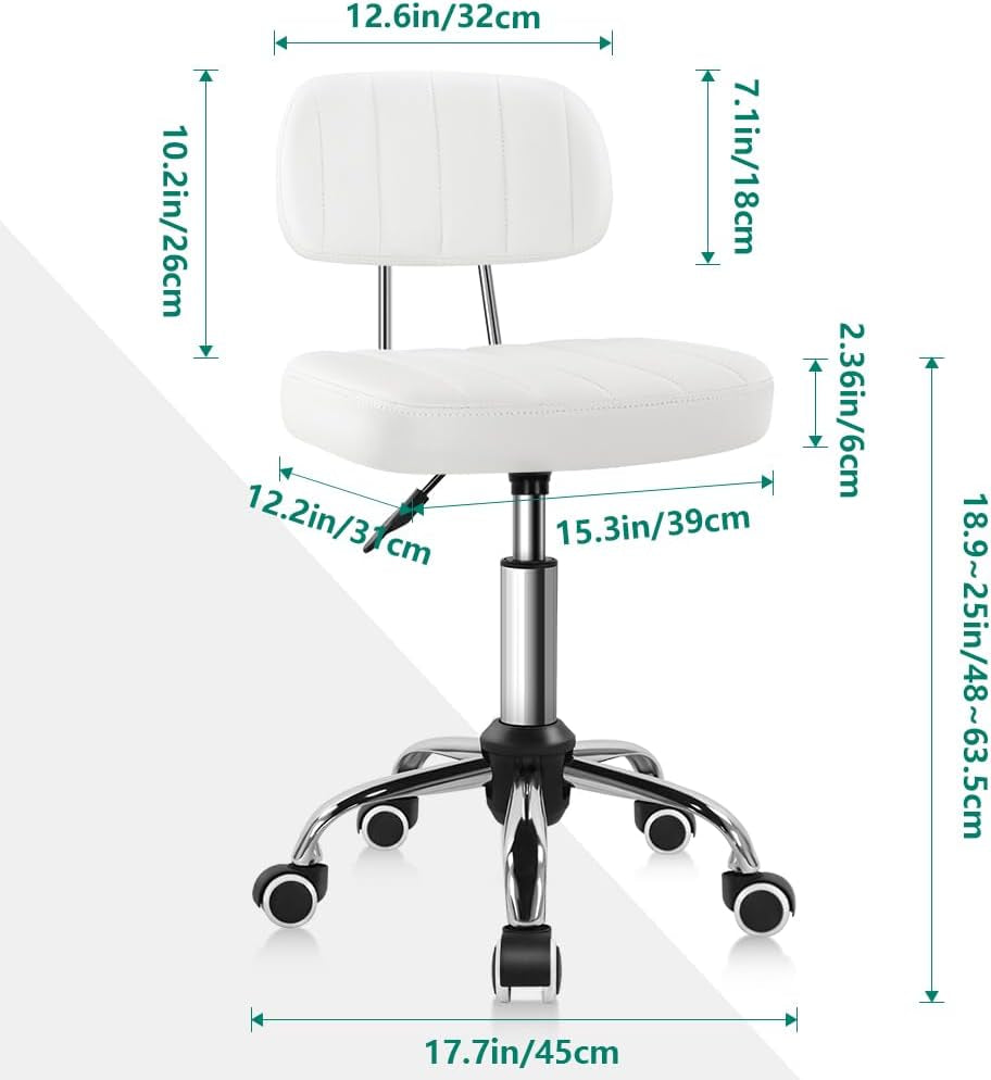 Height Adjustable Swivel Office Stool With Wheels And Back