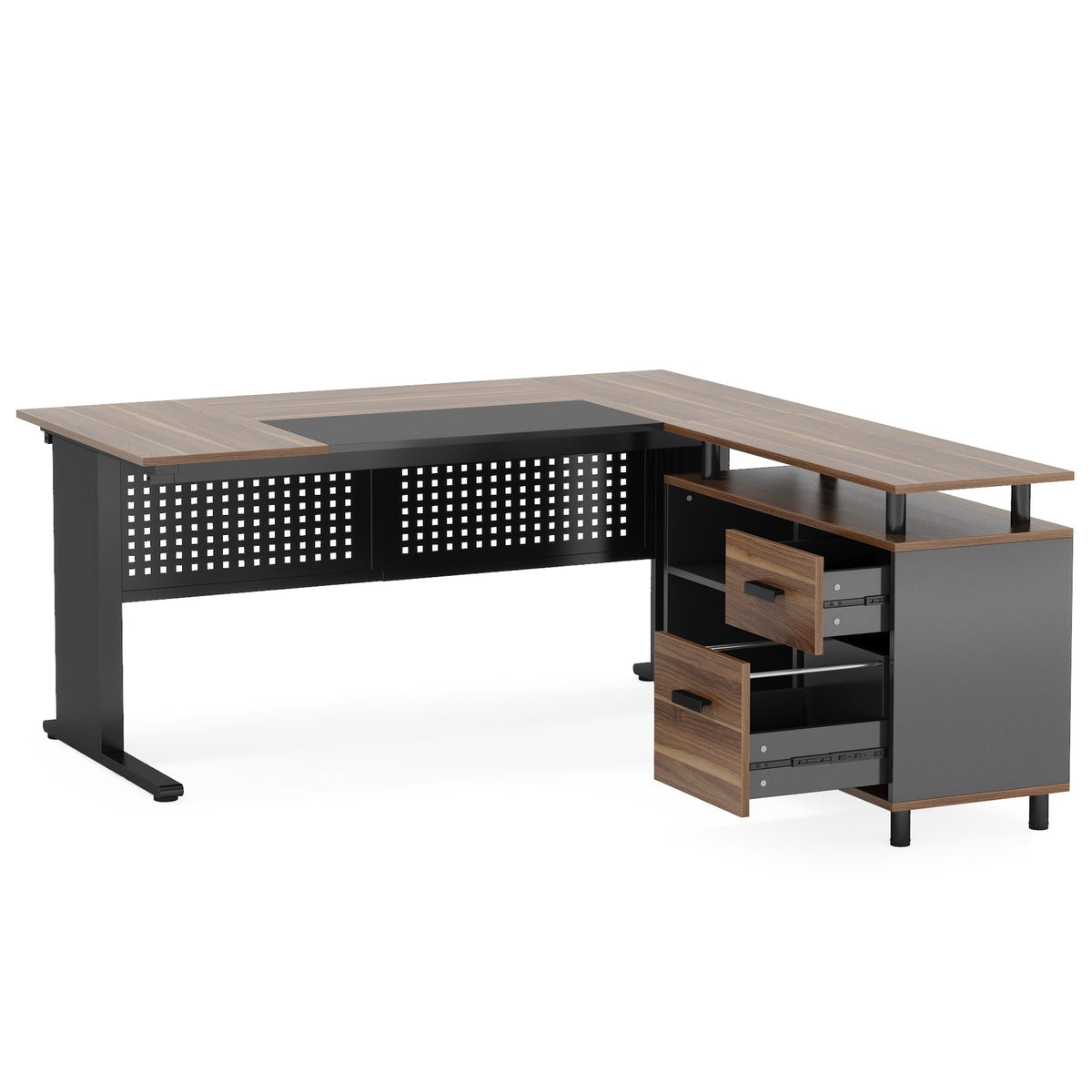 63" L-Shaped Executive Desk with File Cabinet