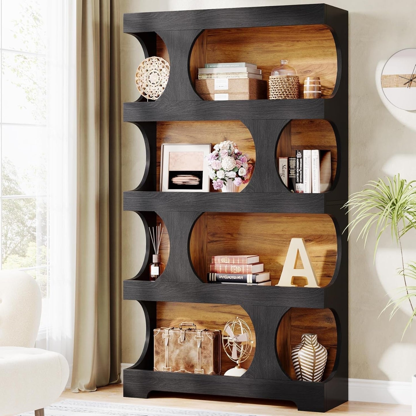 Black 71 Inch Tall Bookcase Modern Storage Display