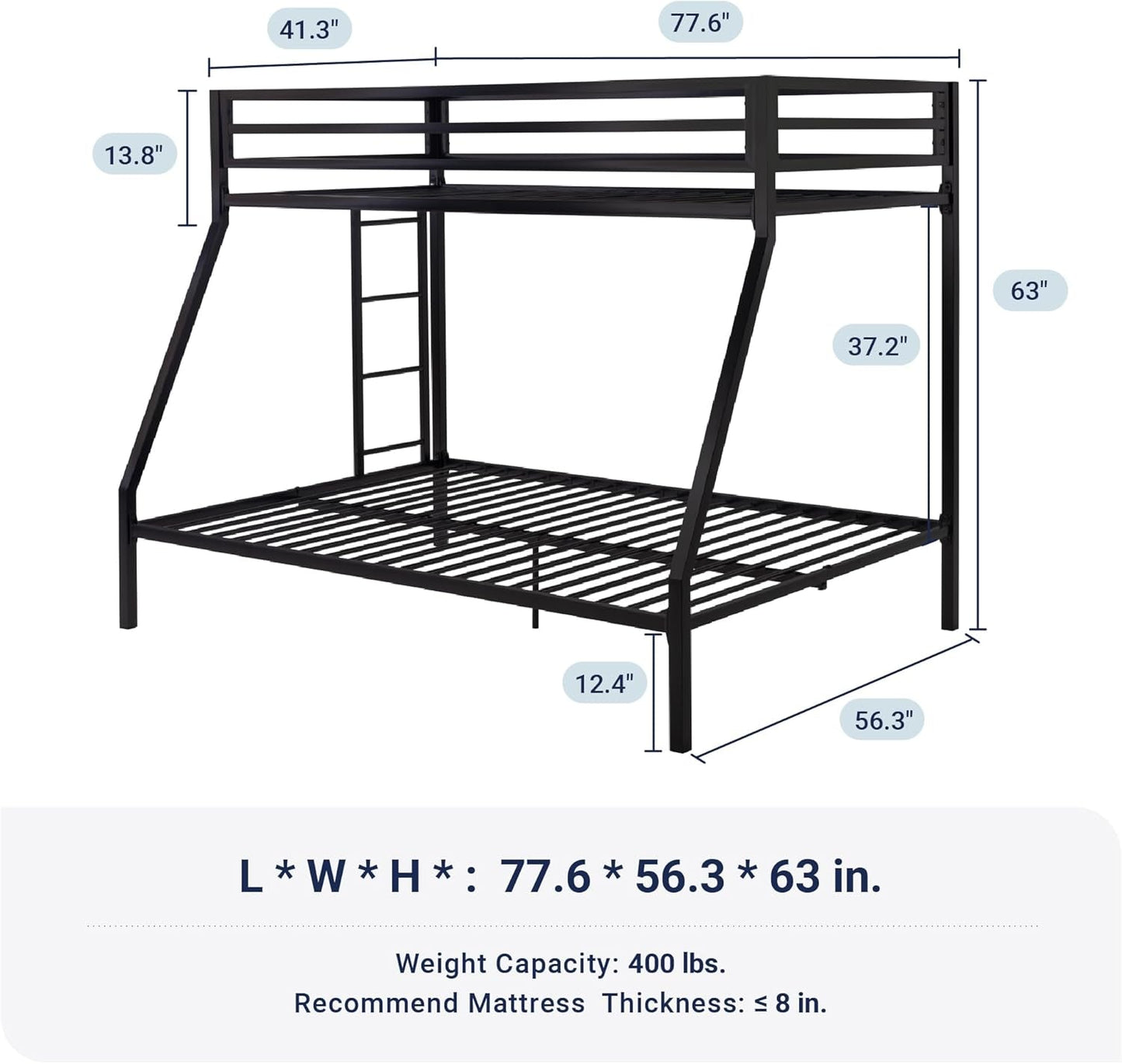 Metal Bunk Bed Twin Over Full Size With Guardrails