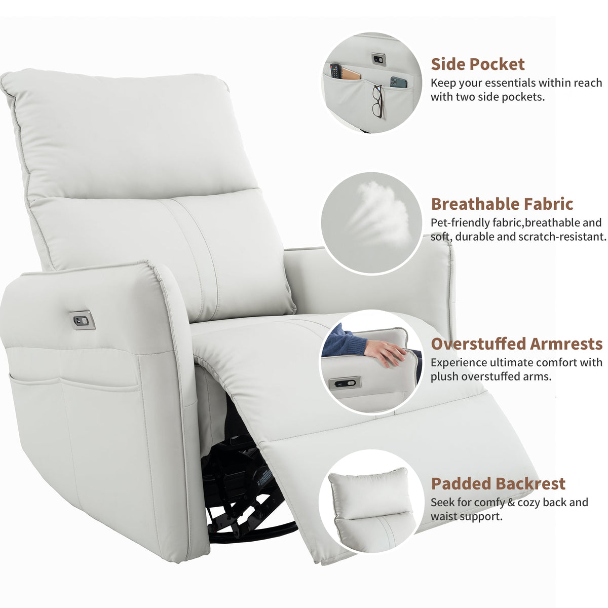 270° Power Swivel Rocker Recliner Chair