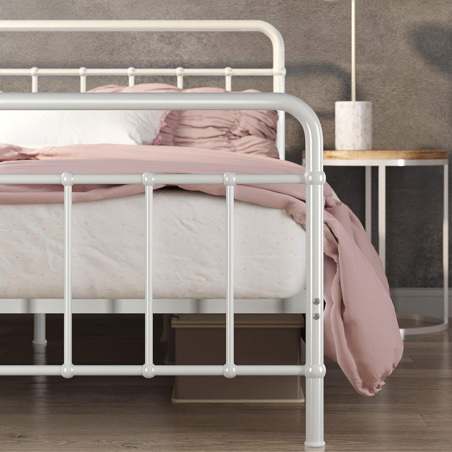 White Full Panel Metal Bed Frame Industrial Strength