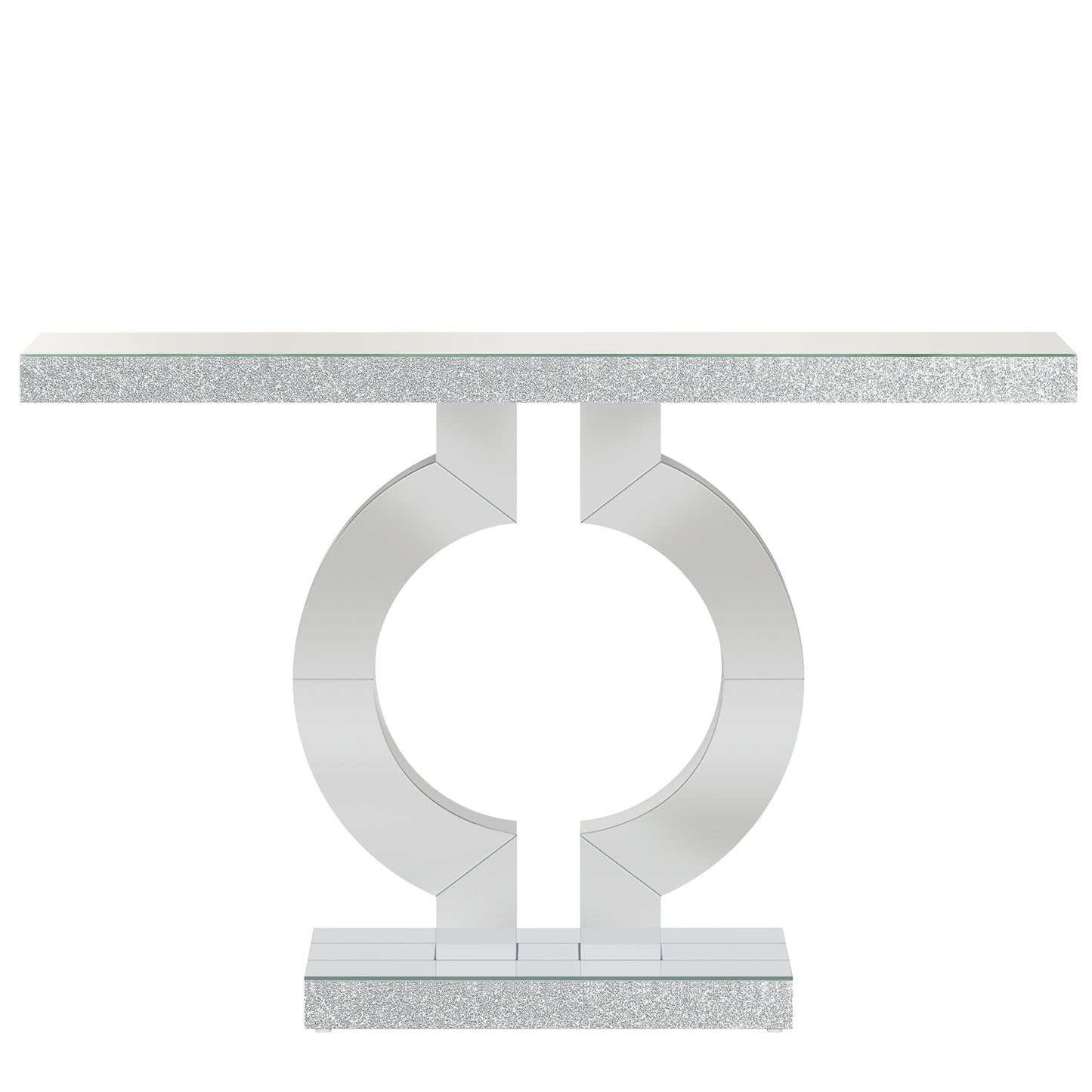43" Modern Mirrored Console Table with O-Shaped Base