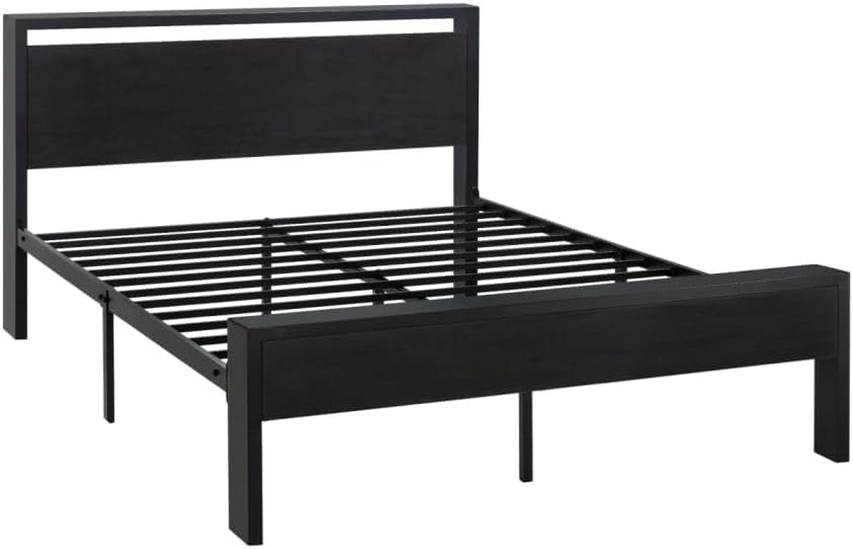 Queen Platform Bed Frame With Wooden Headboard And Footboard Black Oak