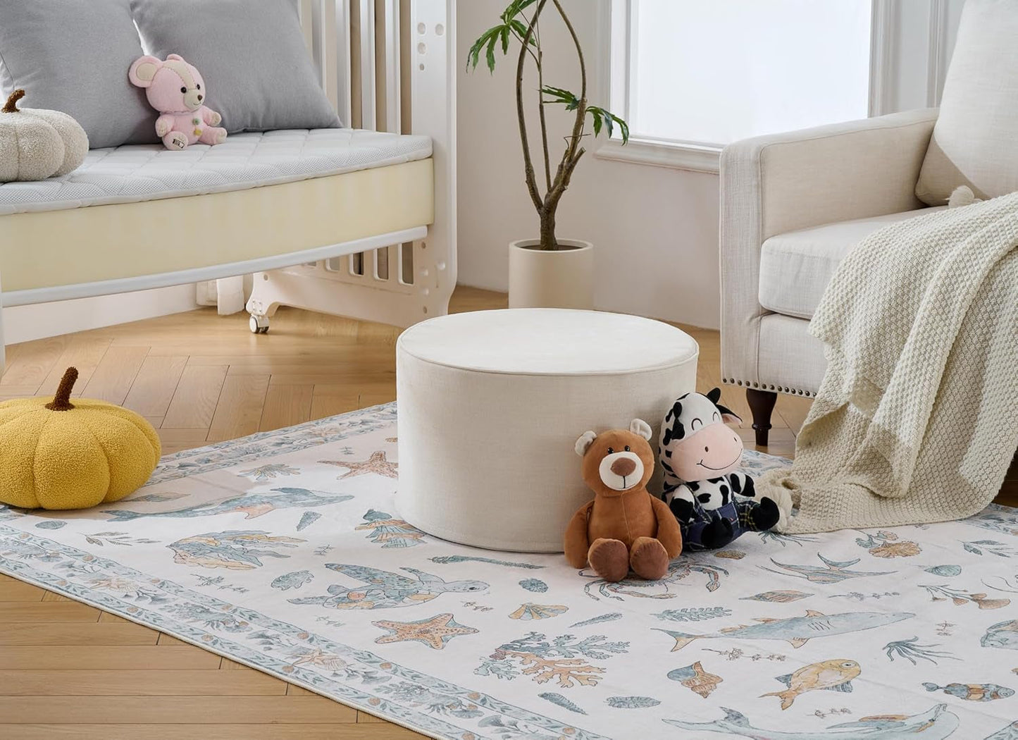 Twenty Two Inch Beige Ottoman Pouf With Ultra Premium Foam