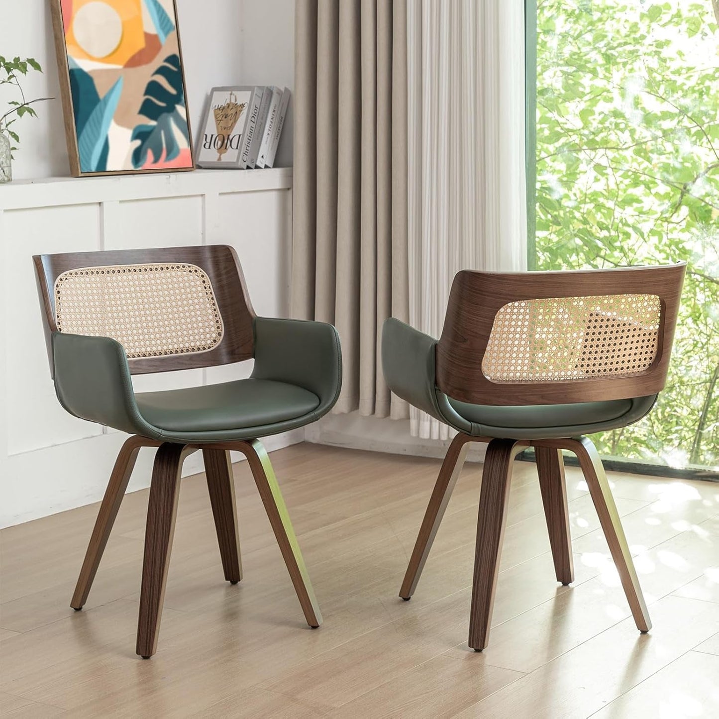 Ergonomic Walnut Swivel Dining Chairs With Armrests
