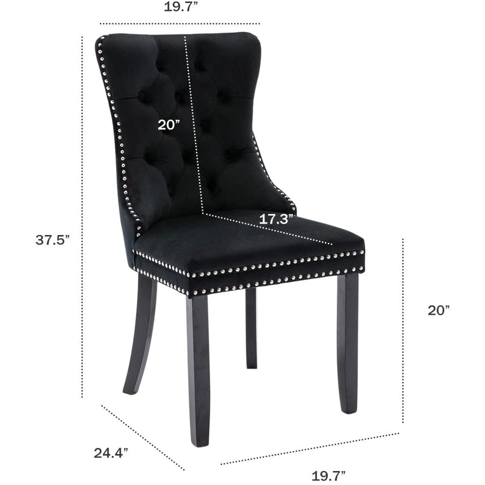 Black Velvet Dining Chair Set Of 6 With High Back Wingback