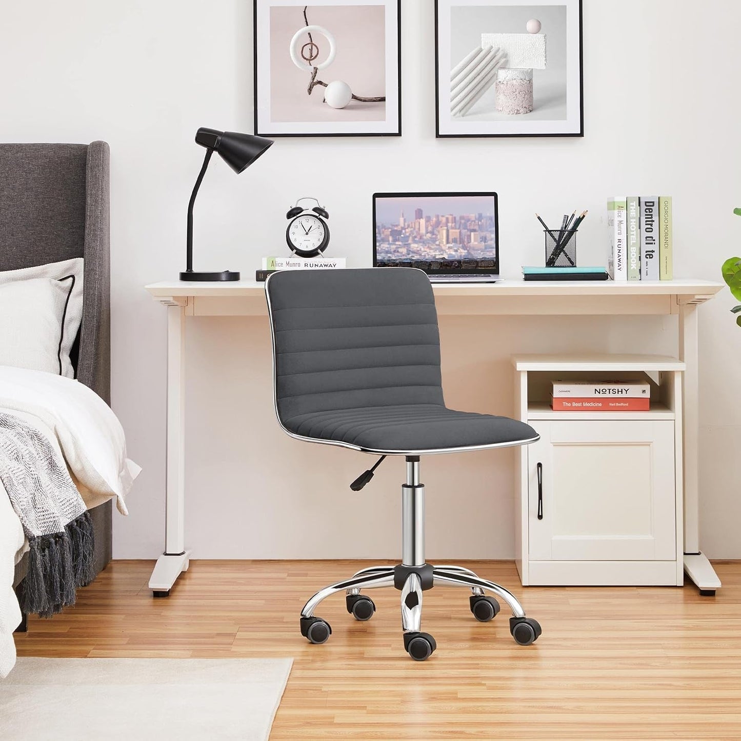 Dark Gray Velvet Armless Swivel Chair Height Adjustable