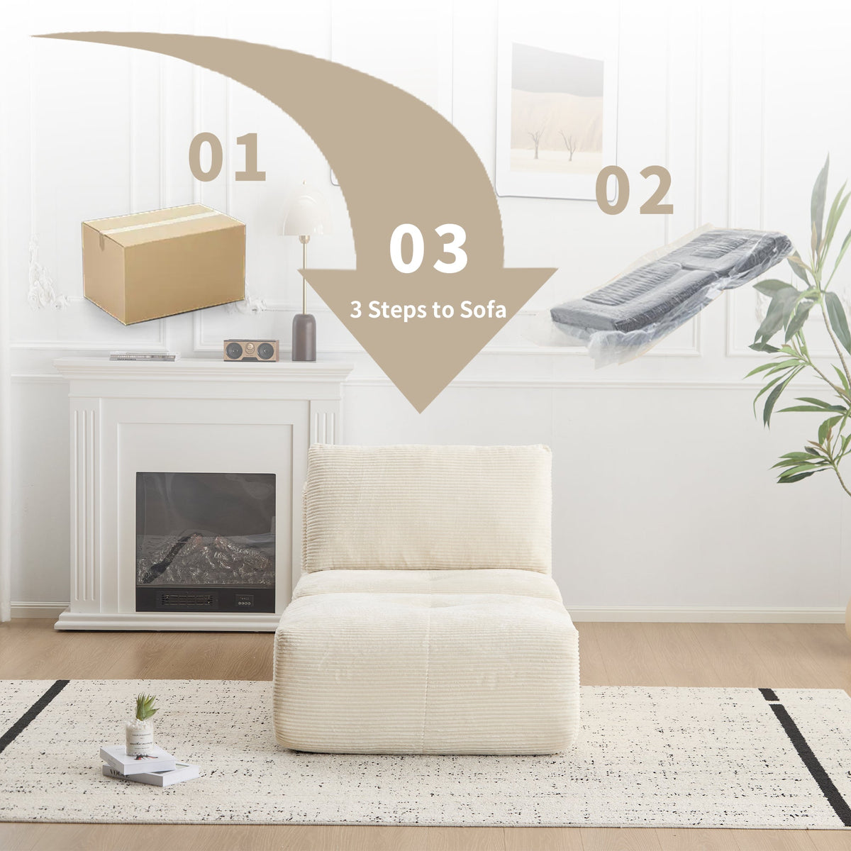 Modern Memory Foam Compressed Sofa with Chaise Longue