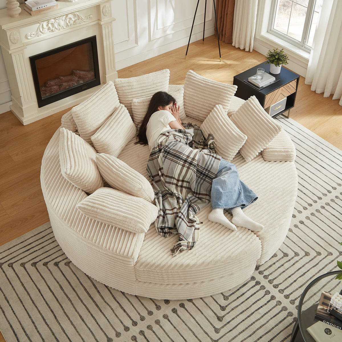 78.5-Inch Corduroy Round Oversized Recliner