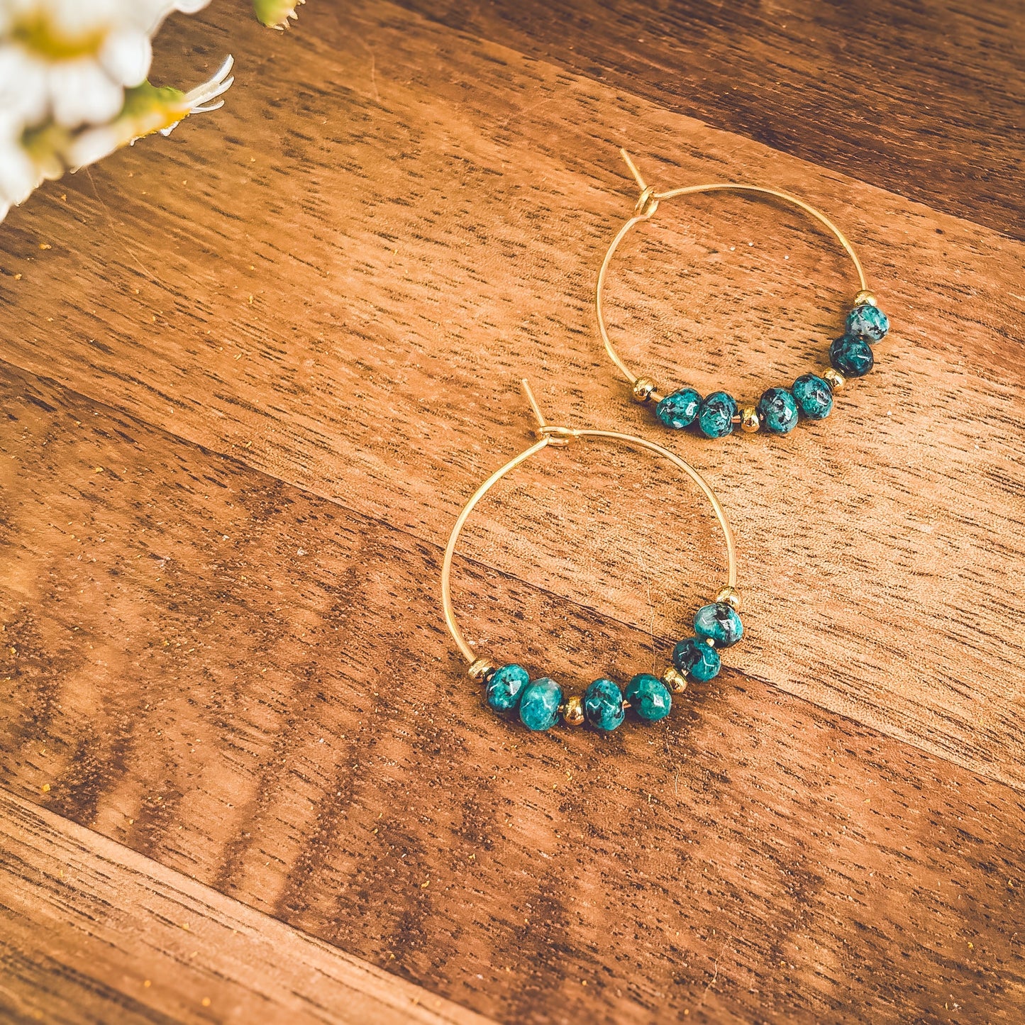 Beautiful Turquoise Stone Hoop Earrings