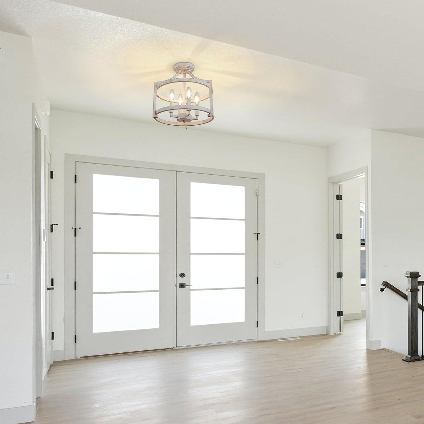 Distressed White 4 Light Farmhouse Chandelier Convertible Mount