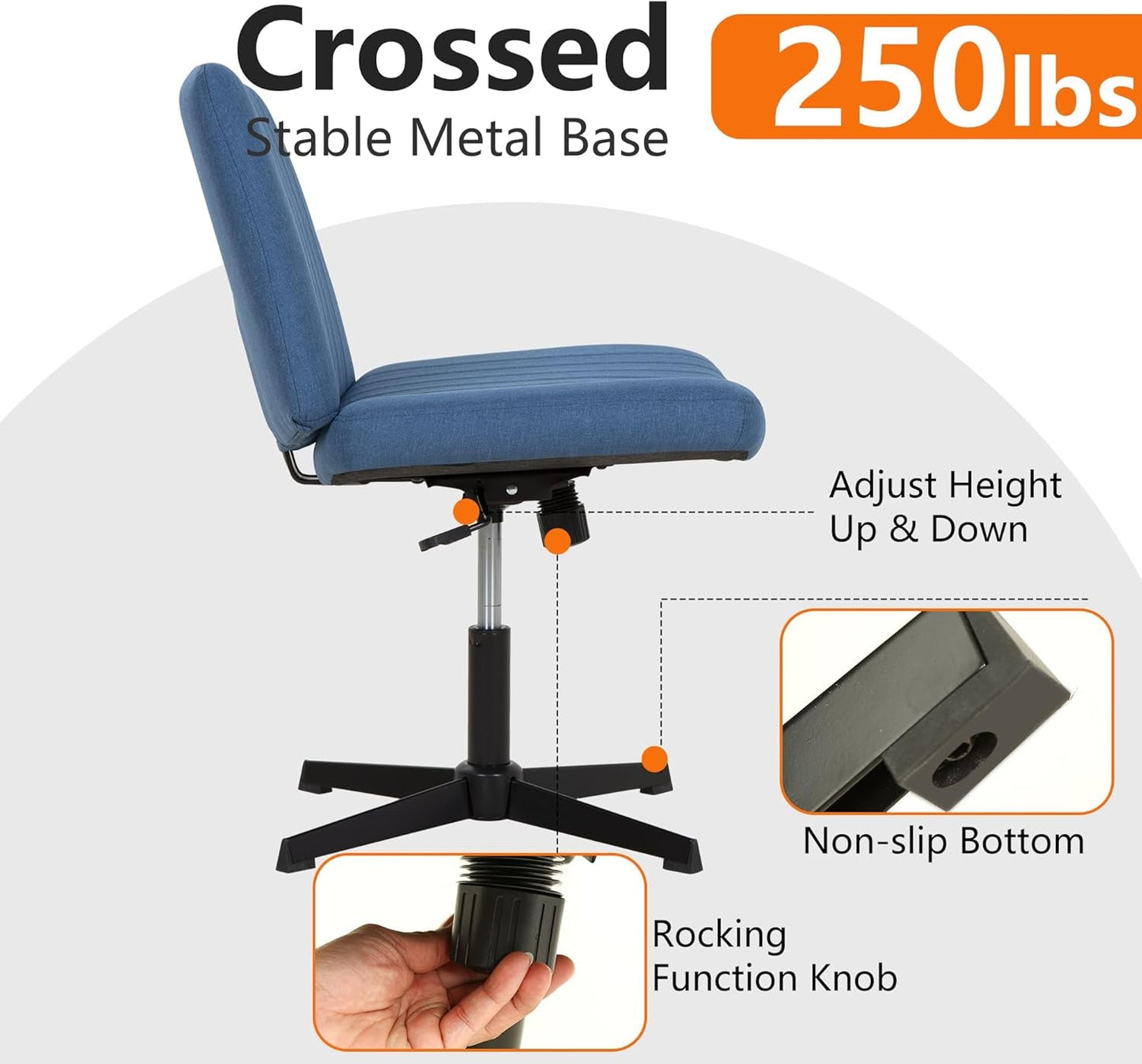 Blue Armless Cross Legged Ergonomic Office Chair Swivel