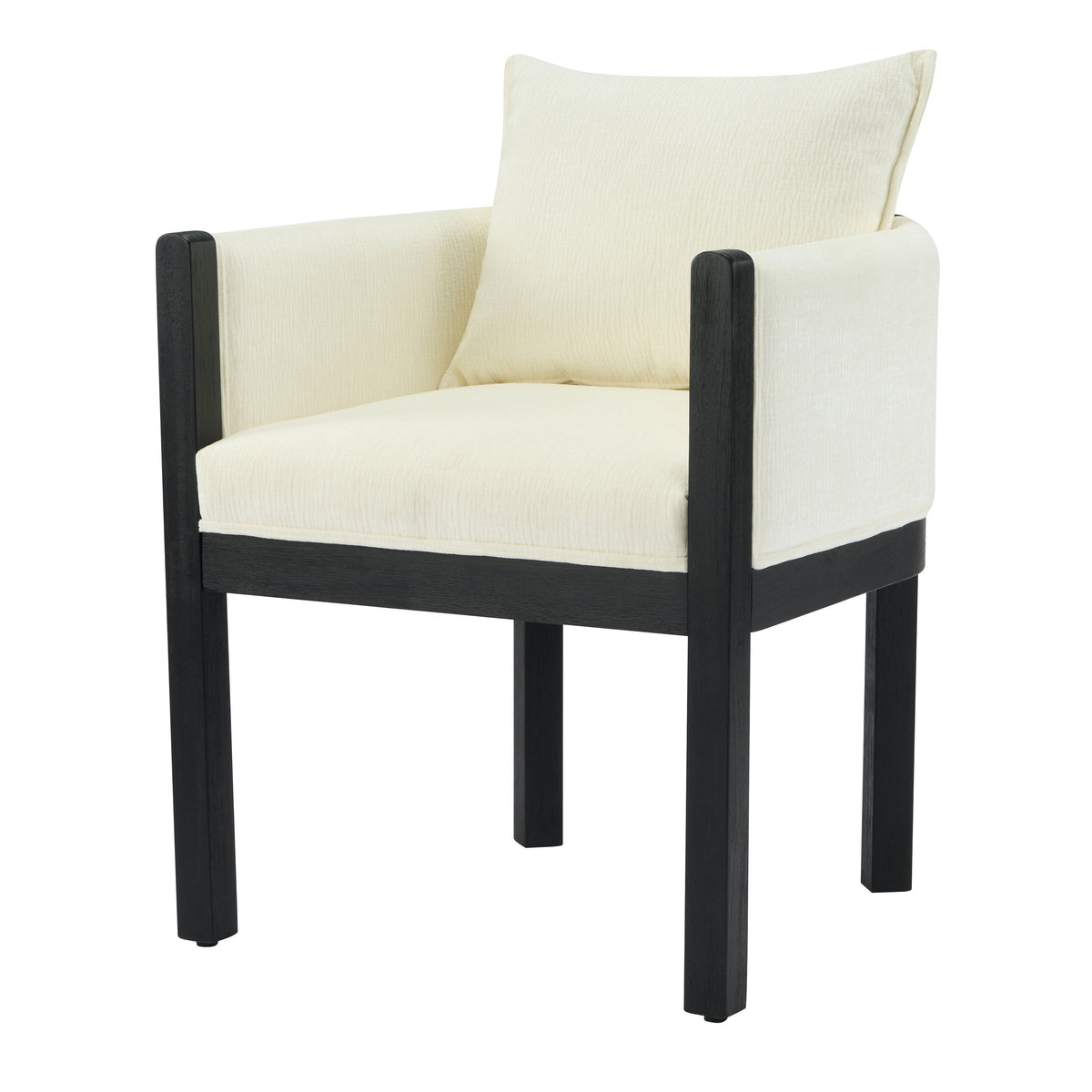 Linen Upholstered Armchair with Black Rubber Wood Legs