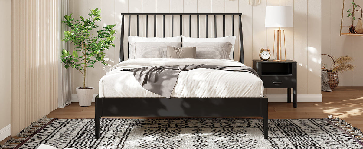Solid Bamboo Wood Spindle Platform King Bed