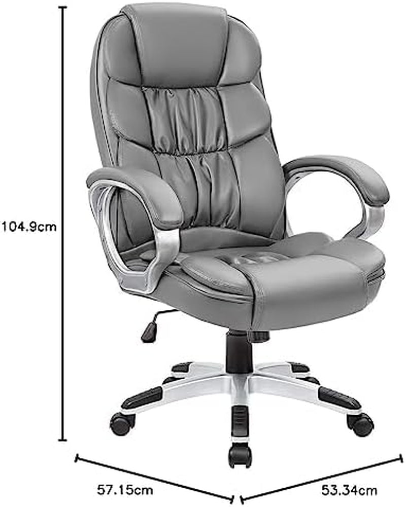 Gray High Back Office Chair Adjustable Height PU Leather