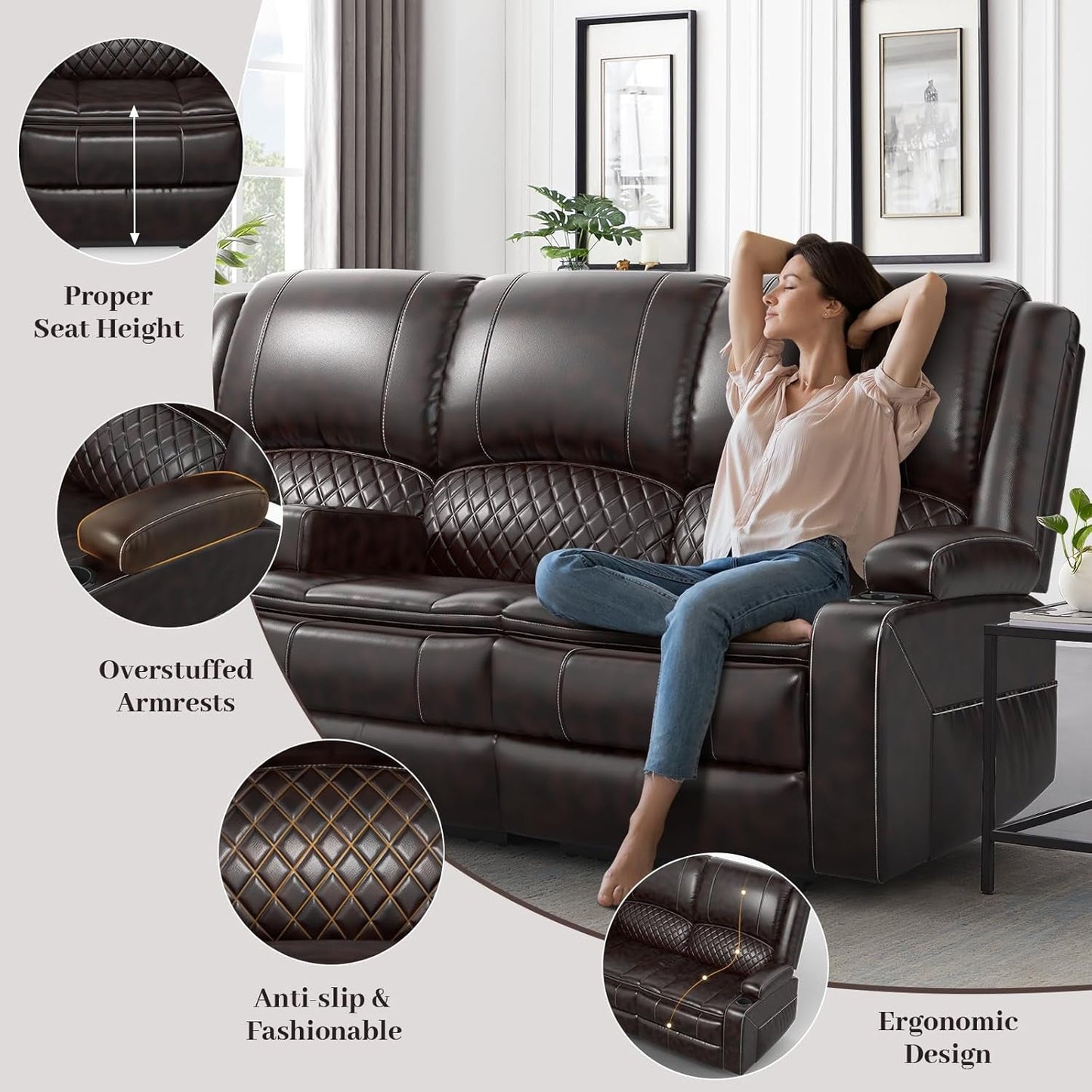3 Seater Recliner Sofa With Hidden Storage Console