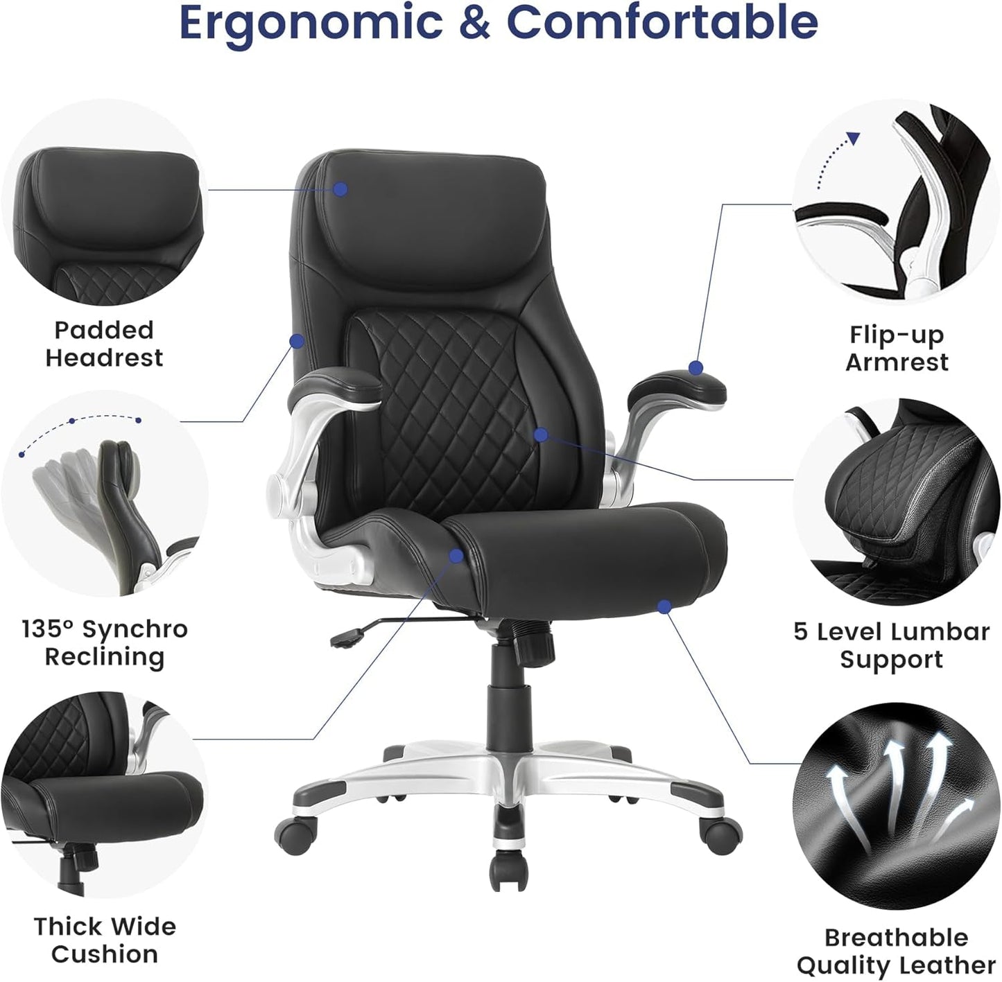 Ergonomic Office Chair With Adjustable Lumbar Support Black