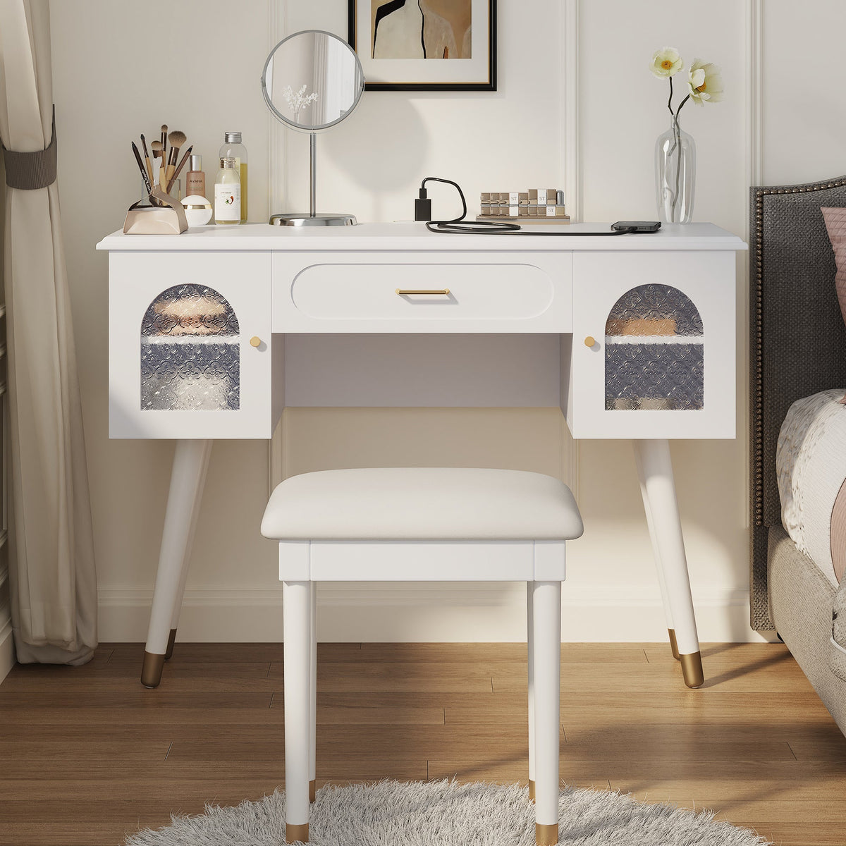 Elegant Vanity Makeup Table & Chair Set
