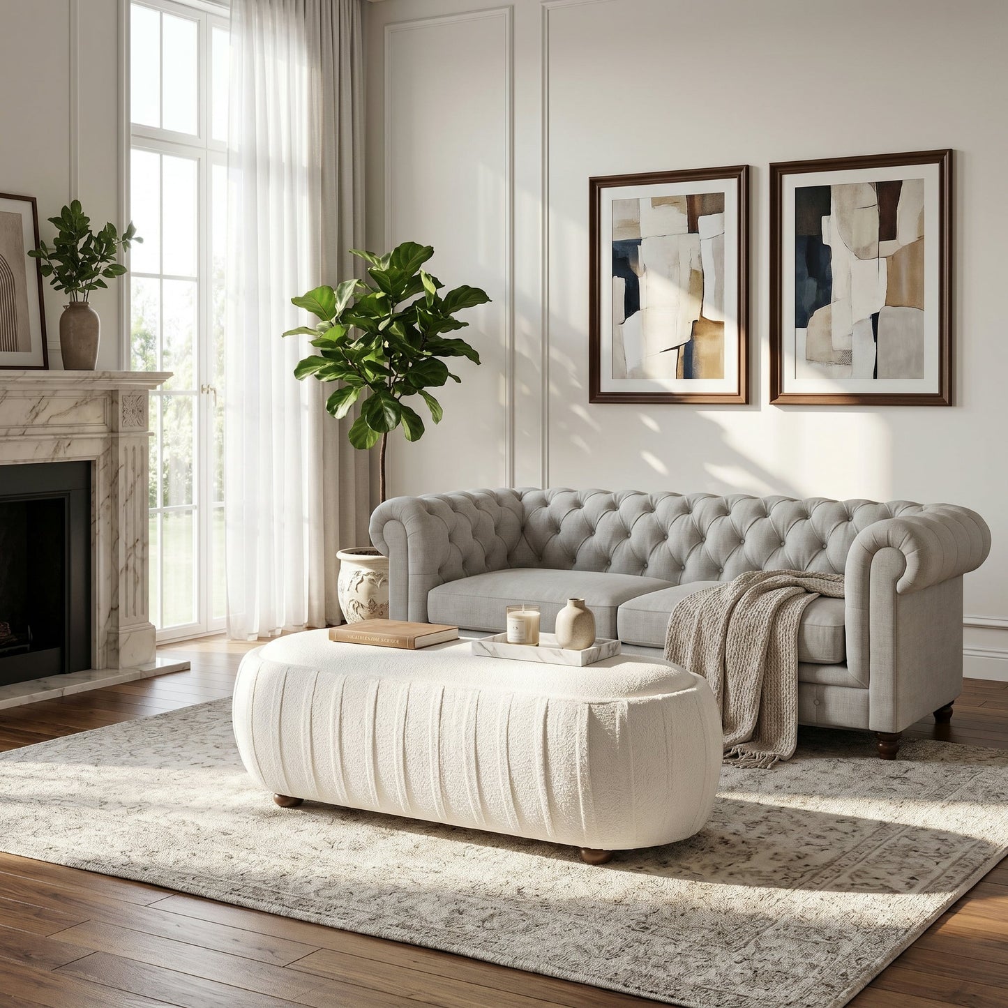 Upholstered Ottoman - Oval Shape