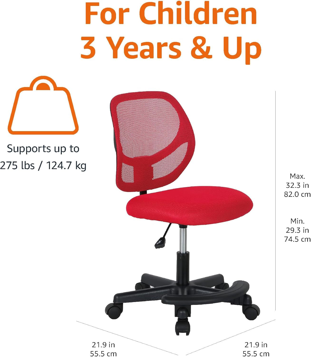 Kids Adjustable Mesh Low Back Swivel Desk Chair With Footrest Red