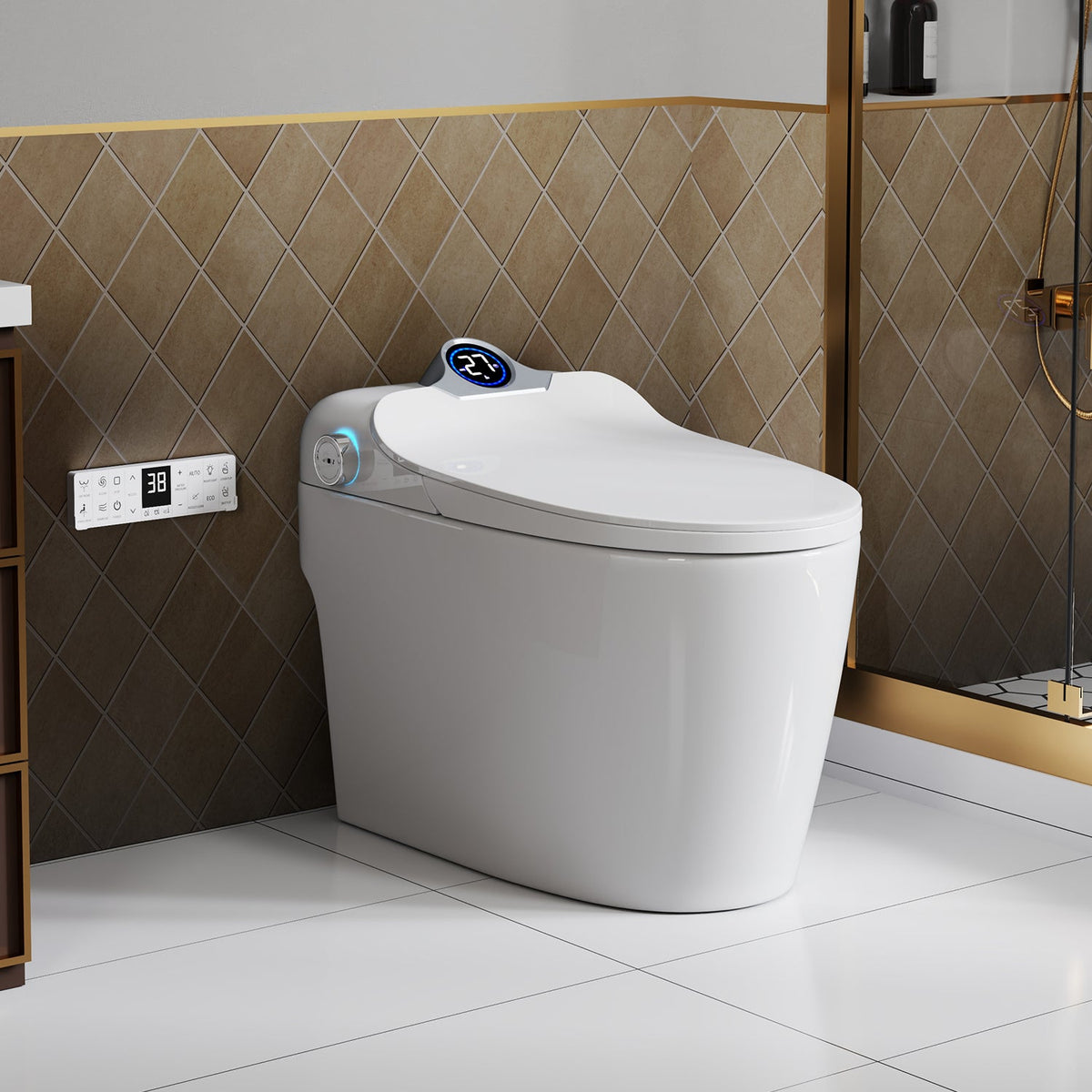 Smart Toilet Bidet Combo with Foot Sensor Open Cover/Seat