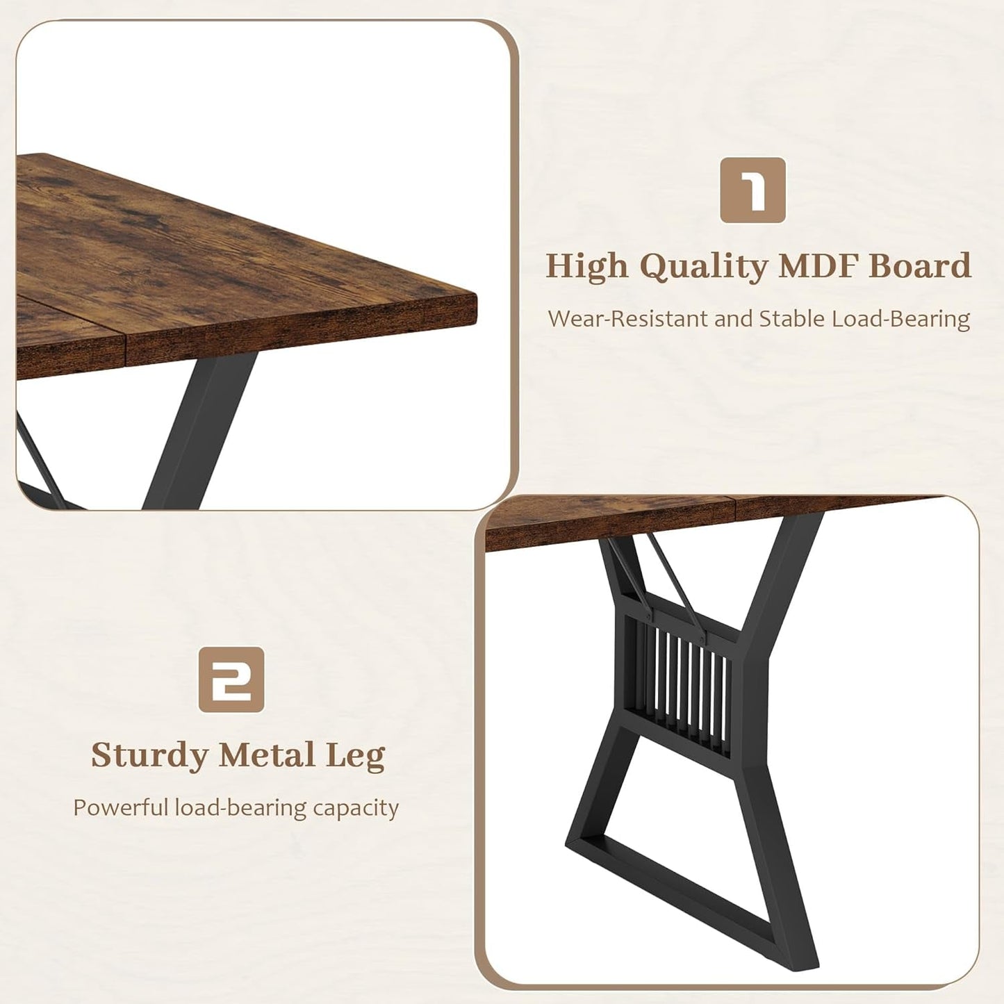 70.8 Inch Farmhouse Dining Table With Heavy Duty Metal Legs