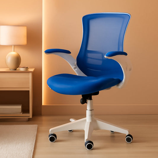 Ergonomic Office Chair Blue Mesh With White Frame Mid Back