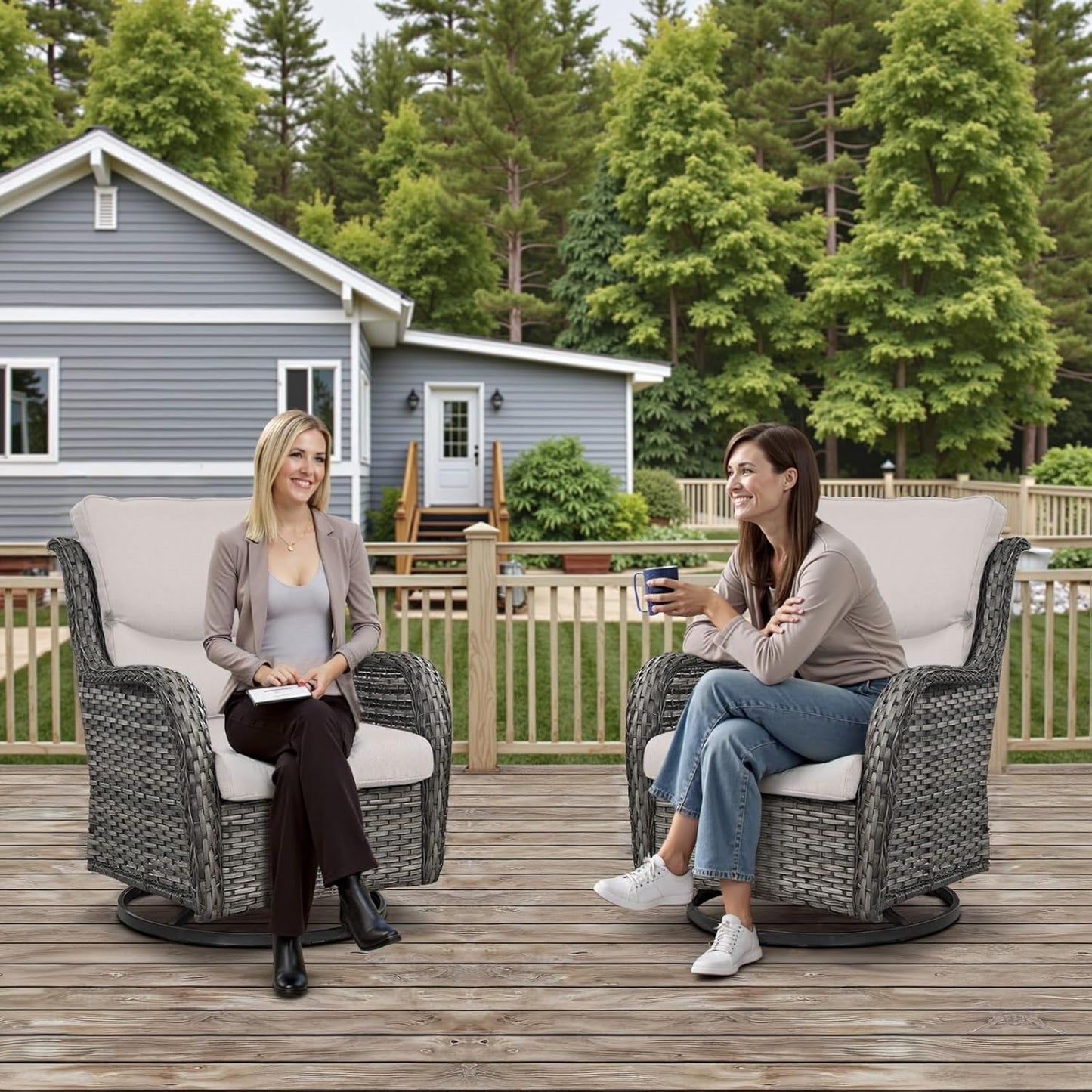 Swivel Rocker Patio Chairs Set with Cozy Coffee Table