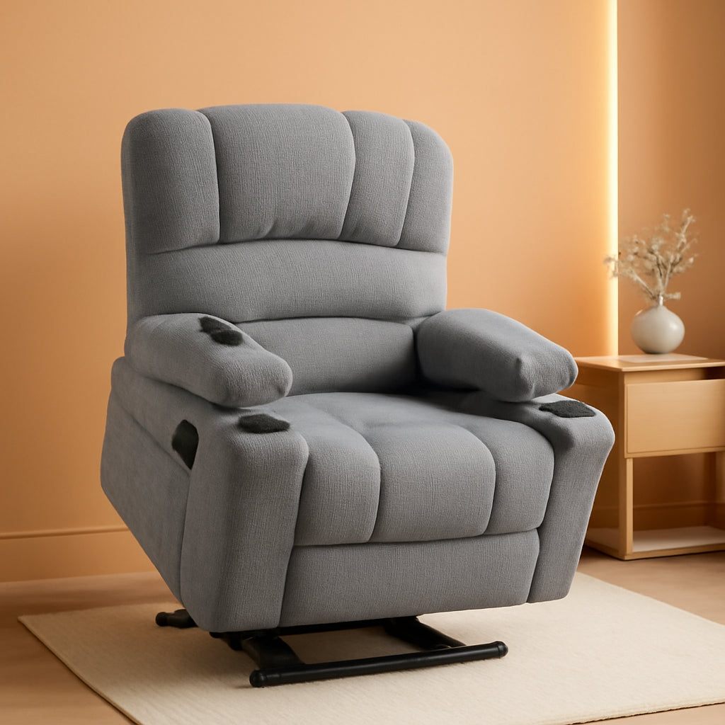 Power Lift Recliner Chair With Massage And Heat Grey Fabric