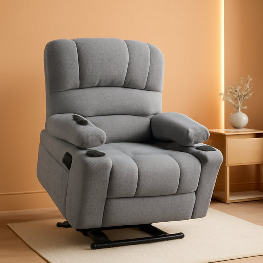 Power Lift Recliner Chair With Massage And Heat Grey Fabric