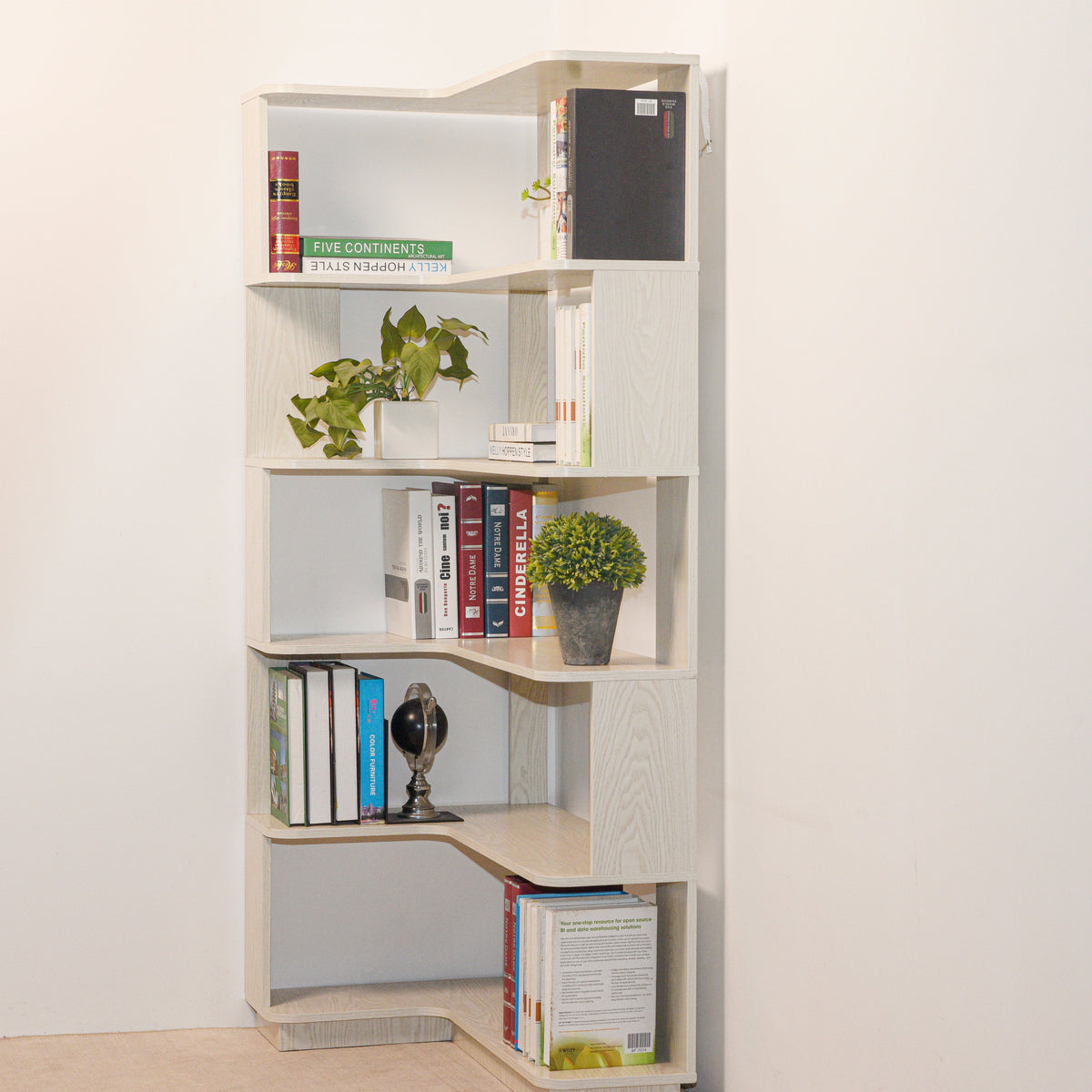 90cm Extended Size 5-Tier L-Shaped Corner Bookshelf