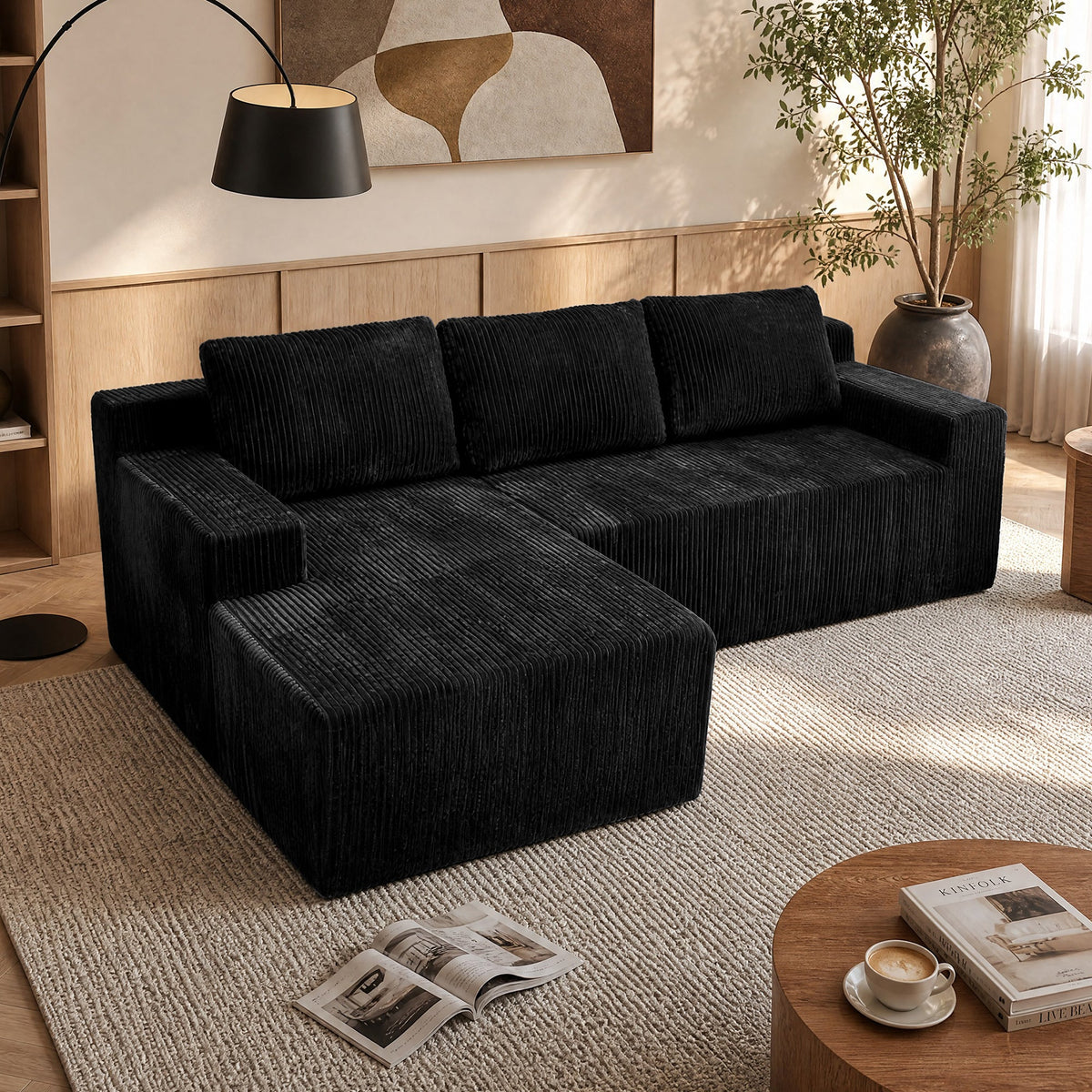 Corduroy Modular L Shaped Sectional Sofa