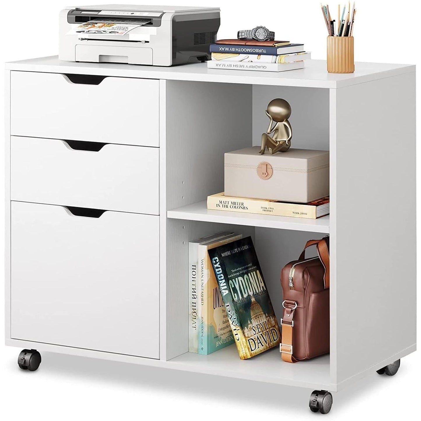 Rolling 3 Drawer File Cabinet With Printer Stand For Office