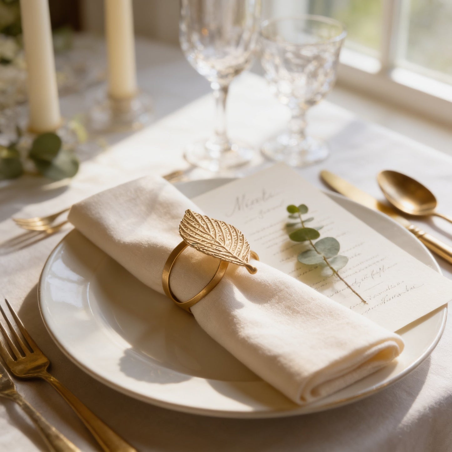 Gold Leaf Napkin Rings – Elegant Napkin Ring Set for Wedding Table Decor