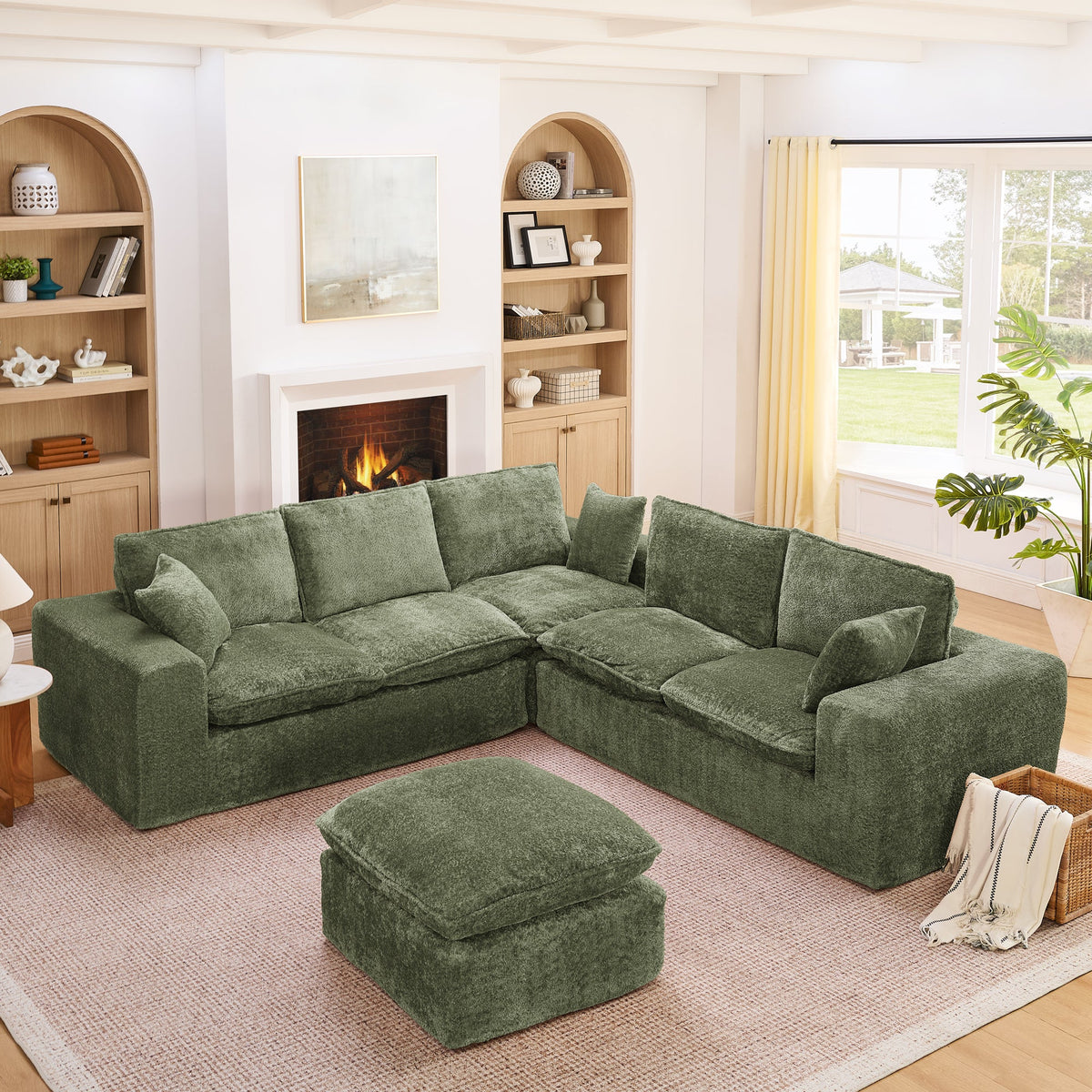 107'' Modern Boucle L-shaped Sectional Sofa with Moveable Ottoman