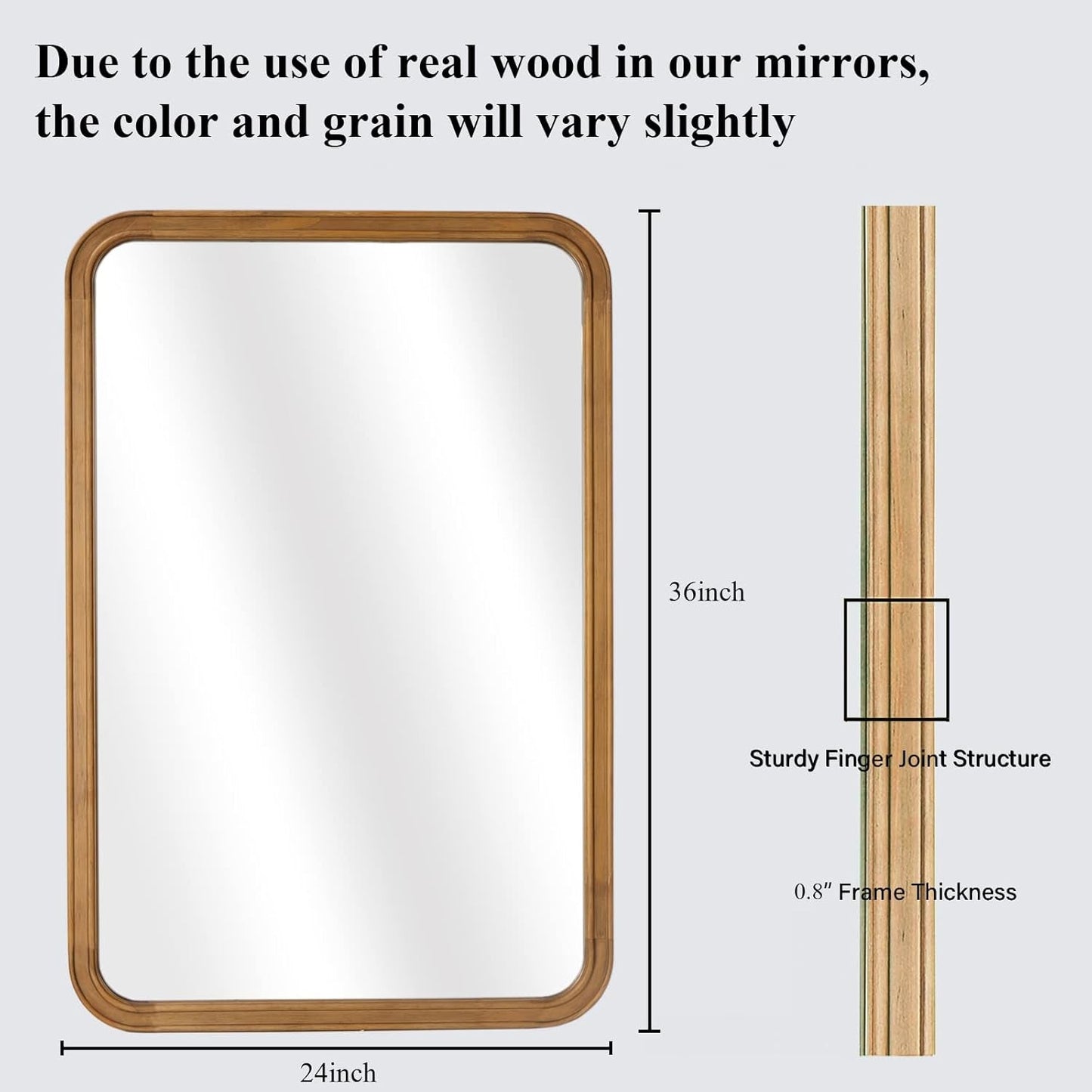 Wood Framed Bathroom Mirror 24x36 Inch Wall Mounted