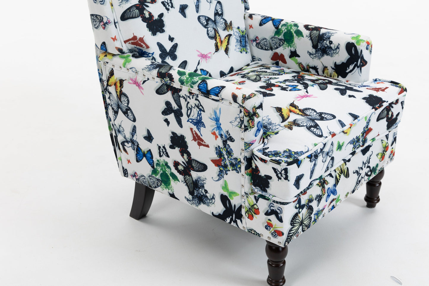Upholstered Accent Chair, Vintage Armchair with Linen Fabric and Nailhead Trim