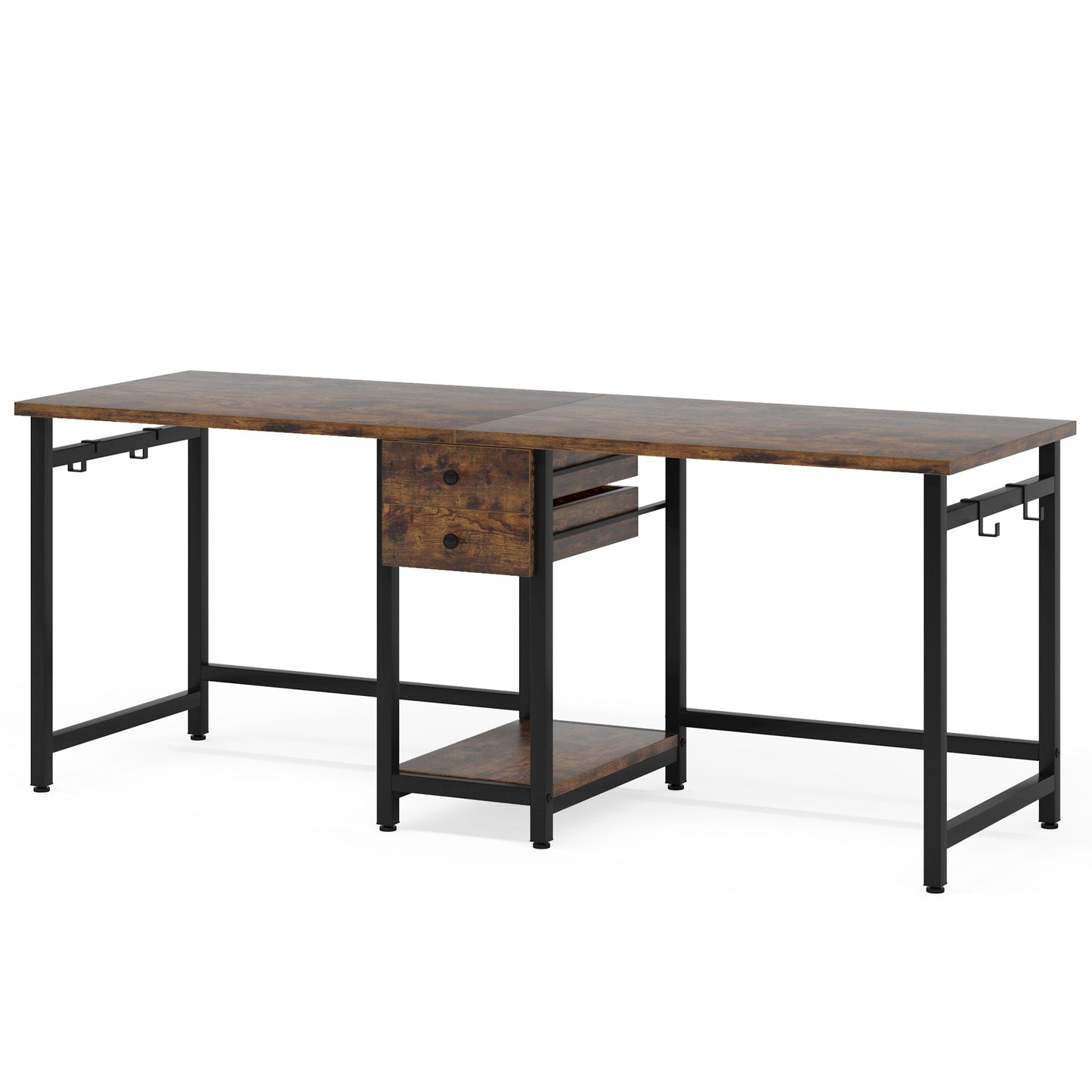 79-Inch Two Person Computer Desk with Drawers and Storage Shelves