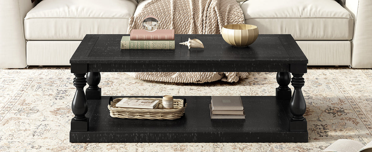 U_STYLE Vintage Coffee Table Featuring Artistic Vase Column Legs