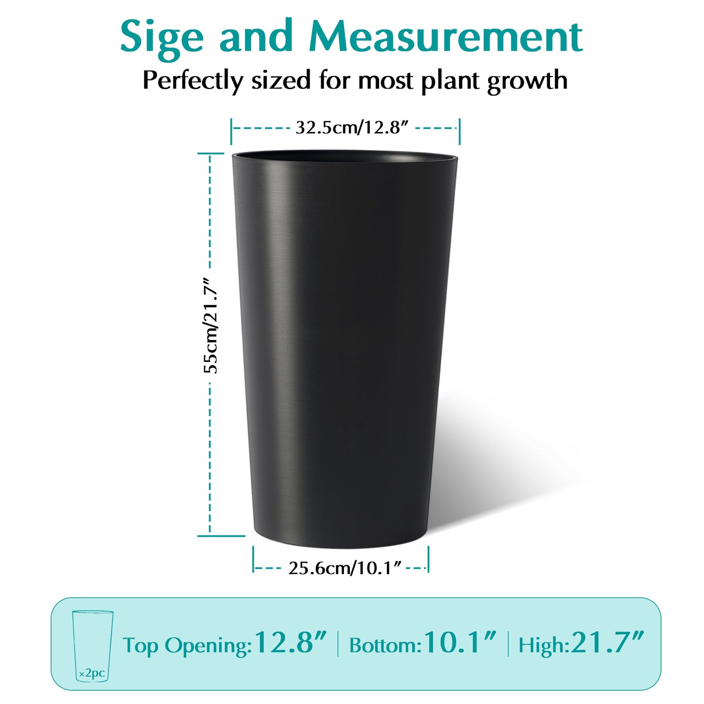 2 Pack Tall 21.7 in Modern Square Planters for Indoor and Outdoor Use