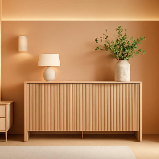 61 Inch Oak Sideboard Cabinet With Adjustable Shelves