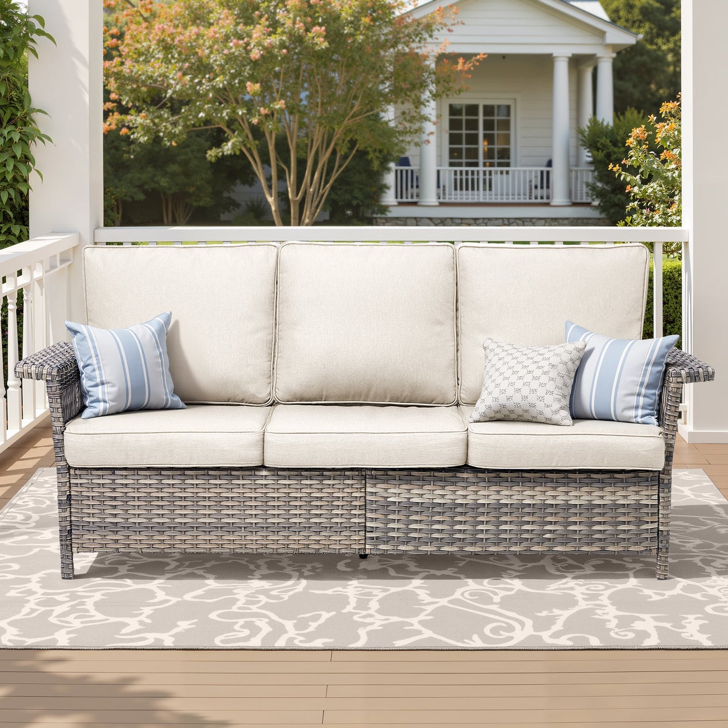 76.7" Wide Outdoor Wicker Patio Sofa
